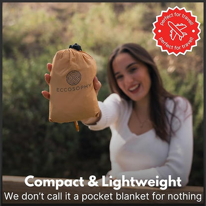 ECCOSOPHY Sand-Proof & Waterproof Picnic Blanket - 60x55, Lightweight, Compact, Ideal for Hiking, Camping, Festivals, Sports, Travel - Includes Bag & Stakes (Caramel)