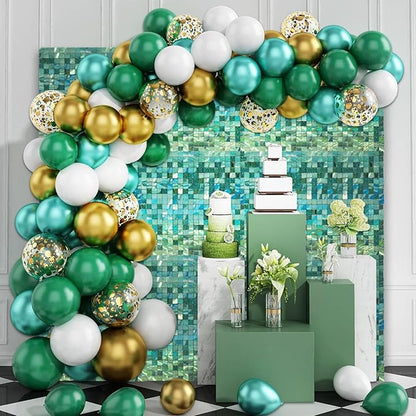 48 PCS Light Green Shimmer Wall Backdrop, Laser Square Sequin Photo Backdrops Panel, Glitter Wall Background for Birthdays, Weddings, Engagements, Jungle Hawaiian Party Decoration (6x8FT)