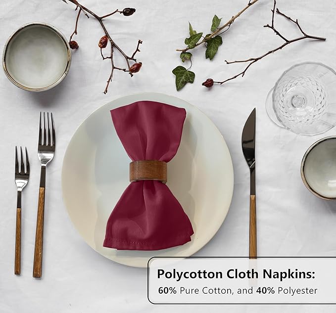 Zoyer Cloth Napkins Set of 4, 18x18 Inches Cotton Enrich Napkins Cloth ‎Washable, Soft & Durable Dinner Napkins for Parties, Wedding, Christmas, ‎Thanksgiving & Everyday Use - Burgundy