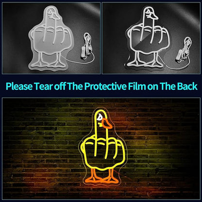 Duck Neon Sign, JGHTURIE Animal Led Neon Signs for Wall Decor Cute Yellow Light Up Sign Kids Game Room Bar Signs for Man Cave USB Powered