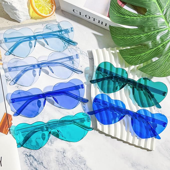 SUNOVELTIES 18 Heart Shape Rimless Sunglasses Transparent Candy Color Party Glasses Colored Eyewear for Women