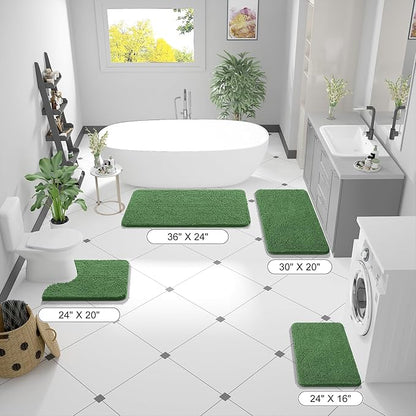 OLANLY Bathroom Rugs 47x24, Extra Soft Absorbent Chenille Bath Rugs, Rubber Backing Quick Dry, Machine Washable Bath Mats for Bathroom Floor, Tub and Shower, Home Decor Accessories, Olive Green