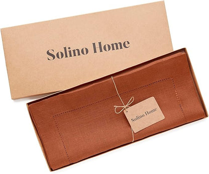 Solino Home Linen Cinnamon Table Runner 156 Inches Long - 100% Pure Linen Extra Long Table Runner 14 x 156 Inch - Classic Hemstitch - Fall, Autumn