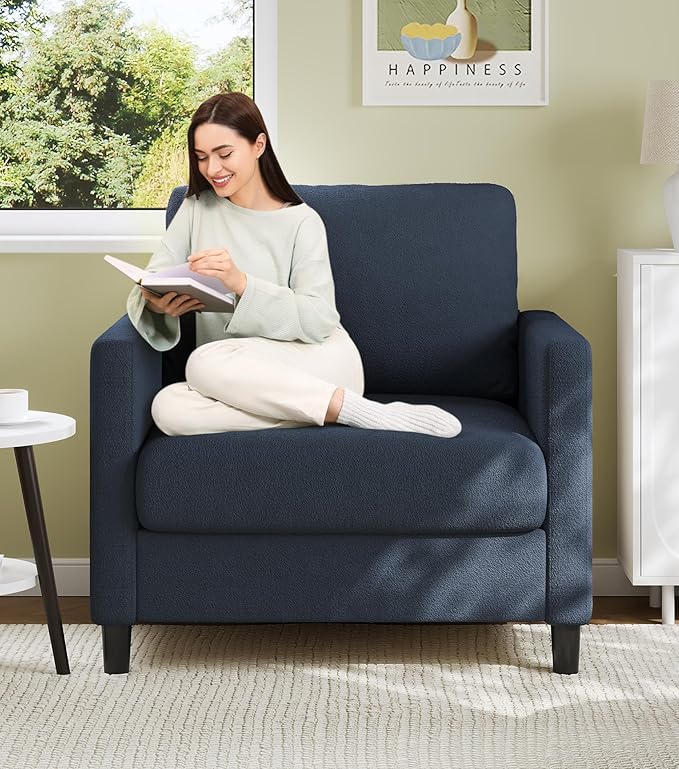 Sofa Accent Chair, 33" Reading Chair for Bedroom, Tool-Free Setup Living Room Accent Chairs, Comfy Arm Chairs Living Room, All-Wood Reading Nook, Slate Blue