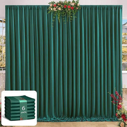 24 x 10ft Hunter Green Backdrop Curtains Photo Background Curtains 6 Panels (10'L x 4'W Each) with Rod Pocket, No-Wrinkle Polyester Backdrop Drapes for for Wedding Birthday Party Christmas Prom Events