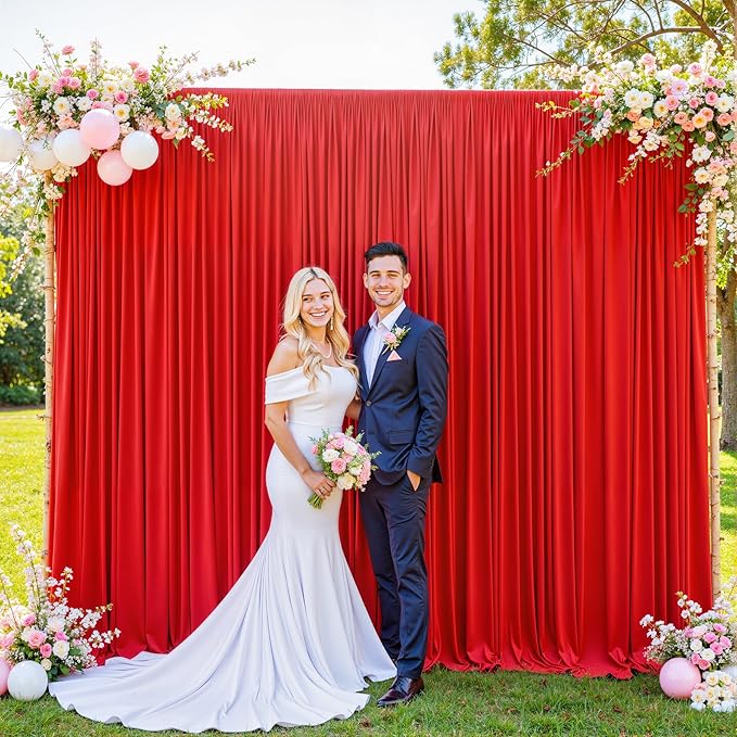 10 Panels Red Backdrop Curtain for Parties Wedding Wrinkle Free Red Photo Curtains Backdrop Drapes Fabric Decoration for Christmas Birthday Party Baby Shower 50ft(W) x 10ft(H)