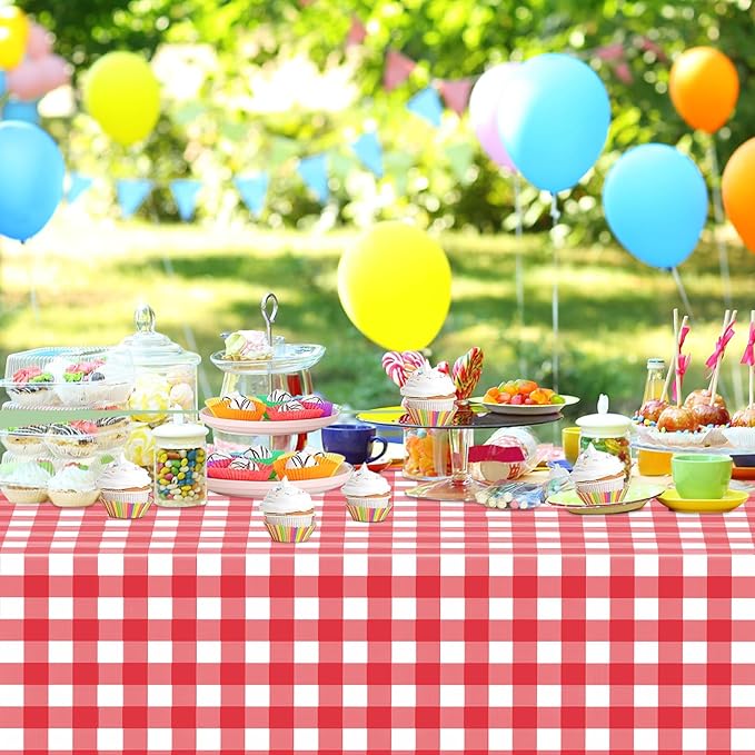 WNINK 3 Pack Red Gingham Tablecloth Rectangular Red and White Checkered Tablecloths Disposable Plastic Red Plaid Table Cover for Parties, Christmas, Outdoor Picnic, Birthday, Wedding, Camping 54 × 108