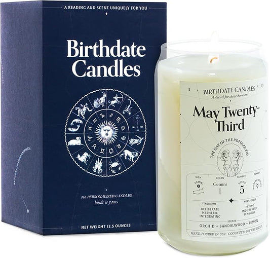 Birthdate Candles, May 23 - Gemini Zodiac Scented Candles Birthday Gift - Orchid, Sandalwood & Lemon Scent - All-Natural Soy & Coconut Wax, 60-80 Hour Burn Time - Made in USA