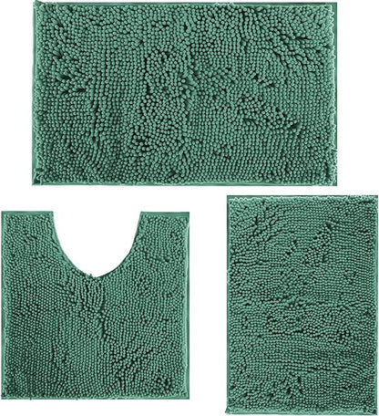 RUN HELIX Dark Green Bath Rugs Set 3 Piece Bathroom Rug Non-Slip Bath Mats, Absorbent Shaggy Rugs, Machine Wash, Perfect Plush Bathroom Mats