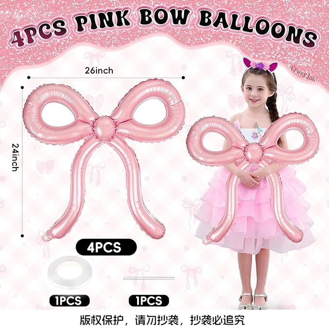 6 Pcs Pink Bow Balloons Bow Birthday Decorations for Girls Women Bow Theme Birthday Party Decorations for Bridal Shower Baby Shower Engagement Bachelorette Party Supplies 26 x 24 Inch