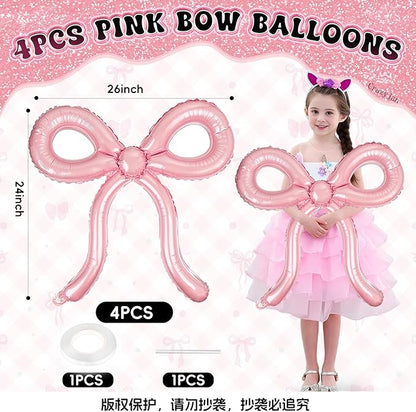 6 Pcs Pink Bow Balloons Bow Birthday Decorations for Girls Women Bow Theme Birthday Party Decorations for Bridal Shower Baby Shower Engagement Bachelorette Party Supplies 26 x 24 Inch