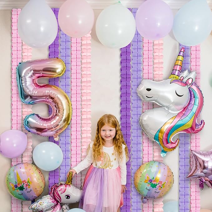 12Pcs Purple Pink Party Decorations, Hanging Pink and Lavender Paper Streamers Garland for Girls Women Baby Bridal Shower Wedding Graduation Birthday Galentines Valentines Day Decorations