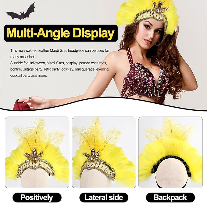 Women's Carnival Feather Headpieces Sequin Headdress for Wedding Masquerade Party Cosplay Feather Headbands
