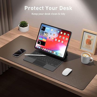 Aothia Leather Desk Pad Protector, Office Desk Mat, Large Mouse Pad, Non-Slip PU Leather Desk Blotter, Laptop Desk Pad, Waterproof Desk Writing Pad for Office and Home (48"x17", Coffee)