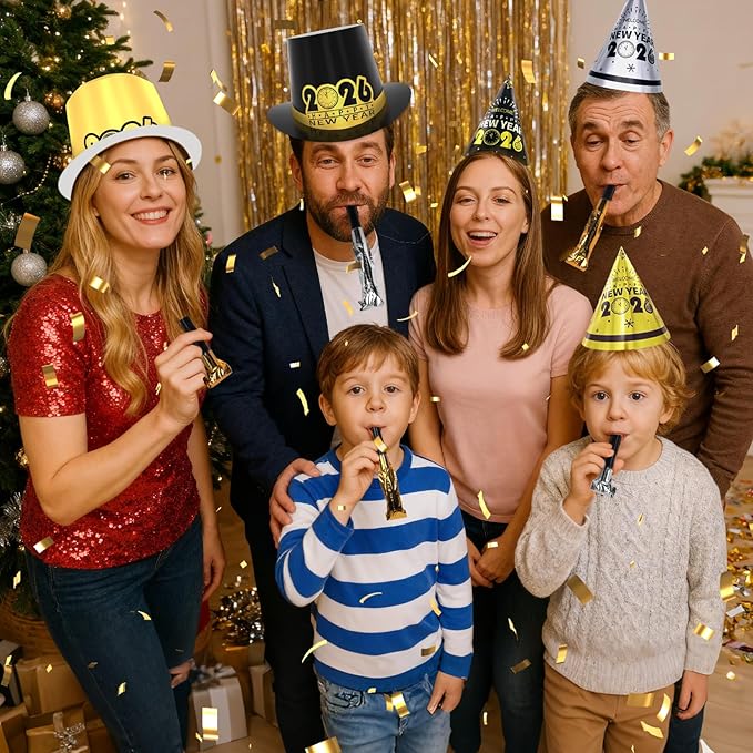 New Years Eve Party Supplies 2026 for 45 Guests, Happy New Years Decorations Party Favors Includes Top Hats, Tiaras, Glasses Accessories for Adults Kids Nye Decorations 2026