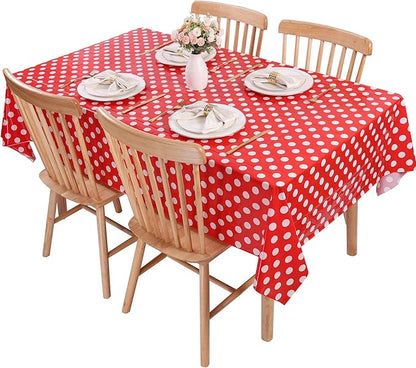 Kesfey 5 Packs Red Polka Dot Plastic Tablecloth 54 x 108 Inch Mickey Mouse Table Cloths Waterproof Disposable Red Picnic Table Covers Rectangle Red and White Dot Carnival Tablecloth for Birthday Party