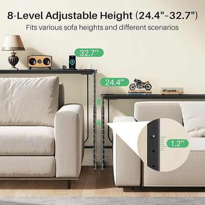 Kitstorack 2-Pack Black Console Table, 7.9" Deep Panel, Adjustable Height (25"-33") & with 2 Power Outlets, Behind Sofa Couch Table, Use Together or Separately - 79" L