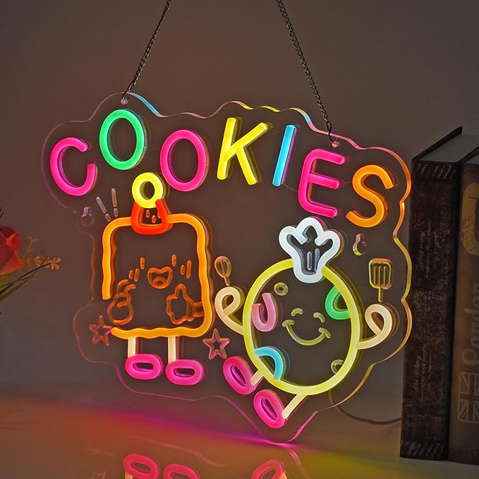 Cookies Neon Sign, Neon Lights Hanging Wall Art Decoration for Store Retail Shop Market Mall Grocery Bakeries Cafés Celebration Home Decor, USB Powered Ultra Bright Dimmable, 15.75×11.8inches
