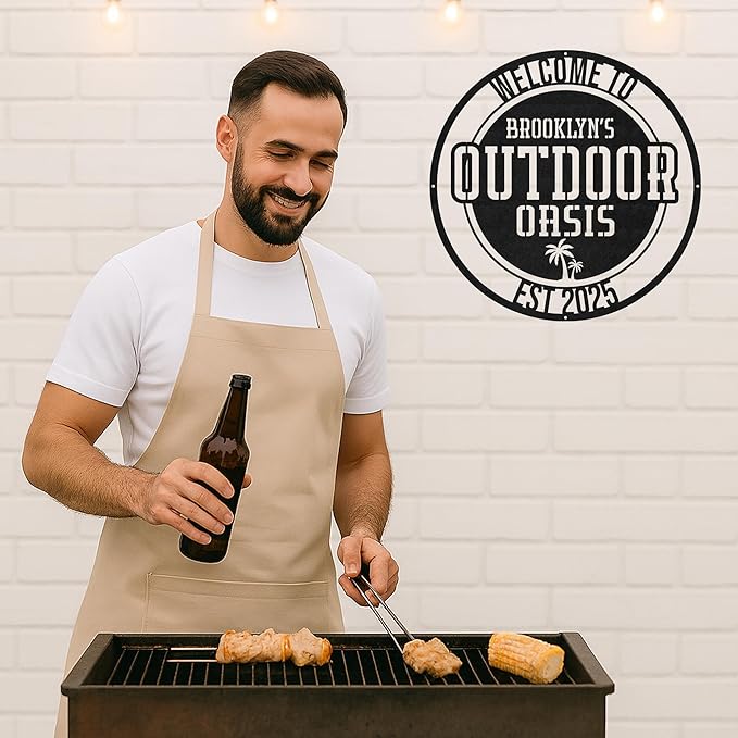 Custom BBQ Cut Metal Sign, Personalized Outdoor Grill Wall Art for Patio Kitchen, Backyard Barbecue Decor Gift for Men
