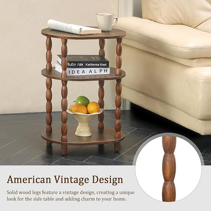 MaxSmeo Side Table with Charging Station, 3-Tier Small End Table with USB Ports and Outlets, Modern Oval Night Stand Accent Table for Living Room, Bedroom, Rustic Brown