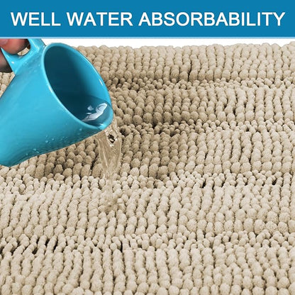 H.VERSAILTEX Bath Rugs for Bathroom Non Slip Bath Mats Thick Chenille Striped Bath Rug Runners 47" x 17" Absorbent Fluffy Soft Shaggy Mats Dry Fast Plush Area Carpet for Bath Room - Fog