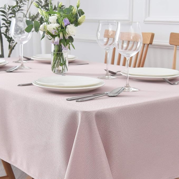 maxmill Textured Tablecloth Stain Resistant Waterproof and Wrinkle Resistant Washable Soft Table Cloth, Fabric Table Cover for Dining Room and Outdoor Use, Rectangle 60 x 120 Inch, Dusty Pink