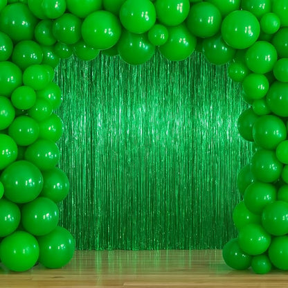 3 Pack 3.3 x 6.6 ft Green Foil Fringe Backdrop Curtains, Tinsel Streamers Party Decorations, Fringe Backdrop for Birthday, Dinosaur, St Patrick's Day, Soccer, Christmas