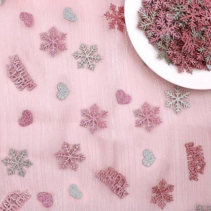 Pink Silver Snowflake Happy Birthday Confetti for Table – 200PC Glitter Snowflakes Table Confetti for Girl Winter Wonderland Birthday Party Decorations
