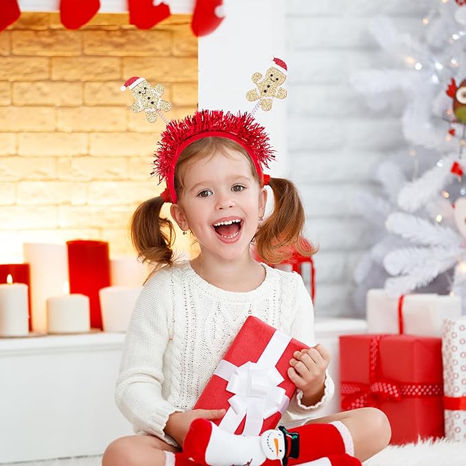 Beleki Gingerbread Headbands with Christmas Hat - Glitter Headband Hair Hoop Headwear Funny Christmas Hair Accessories for Aldut Teens Kids Gift Xmas Holiday Party Festival Events Cotume Decor