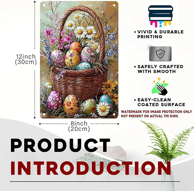 Easter Tin Sign Rabbit Vintage Bunny Party Decor Metal Sign Home Office Living Room Yard Primitive Country Design 8x12Inch