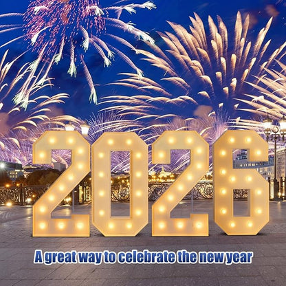 4 ft Marquee Light up Number 2026, Christmas New Year LED Letters Signs with Warm Lights, Graduation Decorations Class of 2026, Freestanding Number Decor for Birthday Anniversary Party