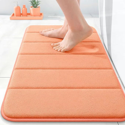 OLANLY Memory Foam Bath Mat 24x16, Super Soft Absorbent Bathroom Rugs, Quick Dry, Machine Washable Shower Floor Rugs, Bathmat Carpet, Bathroom Home Decor Accessories, Peach
