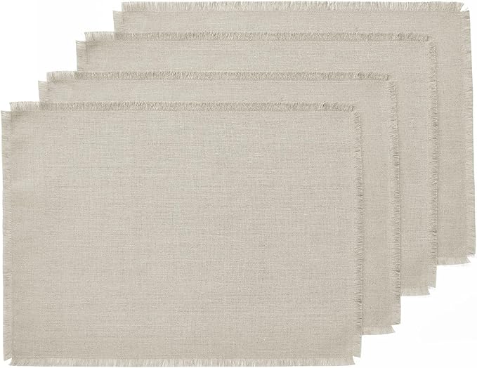 Solino Home Linen Natural Placemats Set of 4-100% Pure Linen Placemats 14 x 19 Inch for Fall, Autumn, Christmas, Holiday, New Year - Fringe