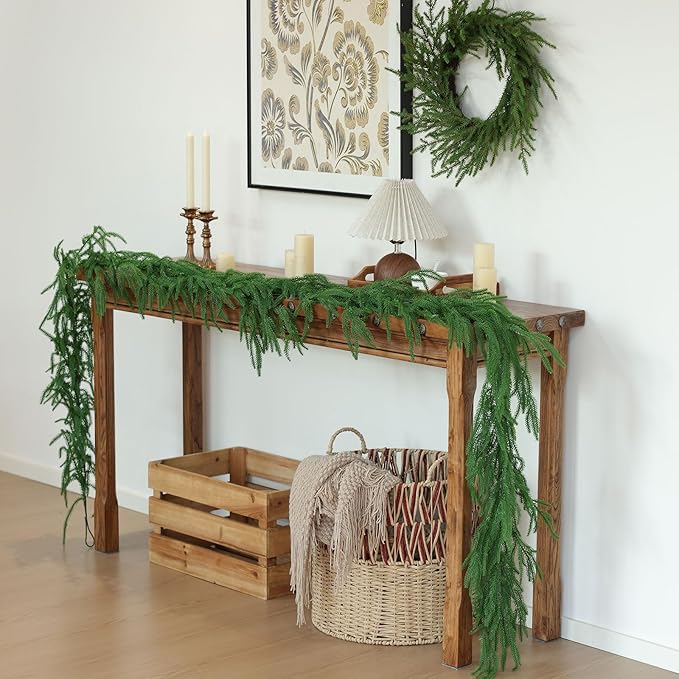 MIZII Christmas Garlands 6 Feet Artificial Norfolk Pine Garland Real Touch Green Pines Vine Greenery Garland Christmas Decoration for Xmas Fireplace Mantle Home Decor Indoor Outdoor (Norfolk Pine)