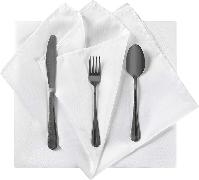 Cloth Napkins 20x20 inch Washable Polyester Dinner Napkins Soft Table Napkins for Wedding Party Dining Banquet(White,12PCS)