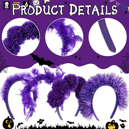 12 Pcs Christmas Fuzzy Pom Pom Headbands Fluffy Yarn Feather Tinsel Spirit Party Headwear for Birthday Festival
