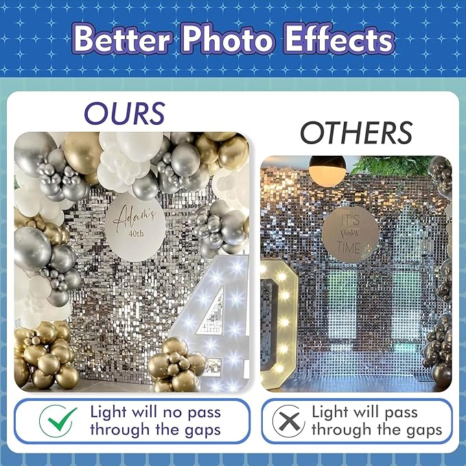 Qcity Rose Gold Shimmer Wall Backdrop 36PCS, Black Back Not See-Through Design, Square Sequin Glitter Backdrop Panel, Perfect for Outdoor Events, Birthdays, Wedding and Party Decoration
