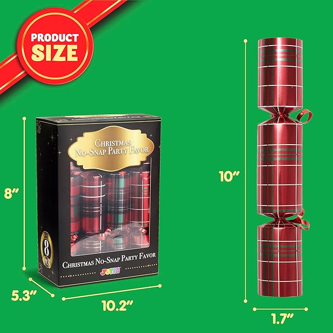 JOYIN 8 Pack Christmas Non-Snap Party Favor, Red Check Plaid Party Table Favor Includes Party Hat, Jokes & Gifts, Xmas Gifts Prizes for Christmas Holiday Dinner Traditions Supplies