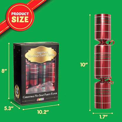 JOYIN 8 Pack Christmas Non-Snap Party Favor, Red Check Plaid Party Table Favor Includes Party Hat, Jokes & Gifts, Xmas Gifts Prizes for Christmas Holiday Dinner Traditions Supplies