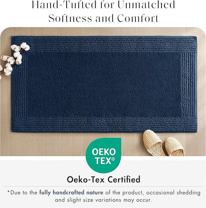 Madison Park Splendor Reversible 100% Cotton Tufted Bathroom Rug-3000 GSM Hotel Quality Luxurious Plush Medium Pile Bath Mat Absorbent, Quick Dry, Shower Room Décor, 17x24 Navy