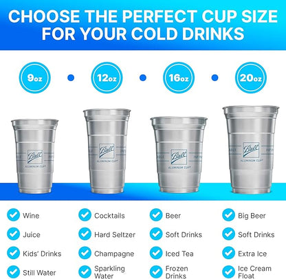 Top Cup by Ball – 12 Ounce, 50 Count, Reusable Aluminum Party Cups | Cold-Holding, Recyclable, Made in USA
