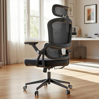 Monhey Ergonomic Office Chair, 90°-125° Tilt Back Home Desk Chair with 360° Swivel & Mute Wheels, High Back Mesh Computer Chair for Adults with Lumbar Support, 330 LBS Capacity(05Black)