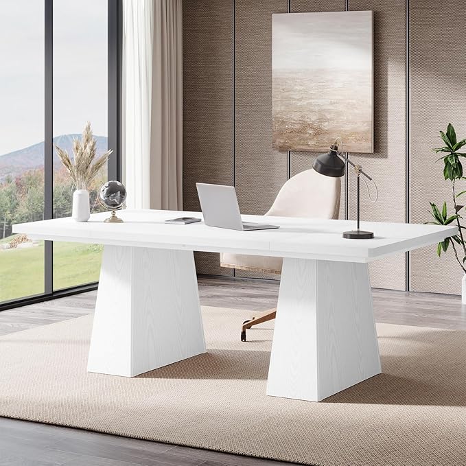 Tribesigns 63-Inch Executive Desk, Large Office Computer Desk with Double Pedestal, Modern Simple Workstations Writing Table Conference Table Business Furniture for Home Office, White