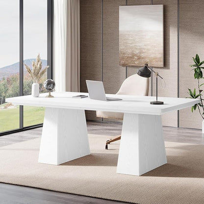 Tribesigns 63-Inch Executive Desk, Large Office Computer Desk with Double Pedestal, Modern Simple Workstations Writing Table Conference Table Business Furniture for Home Office, White