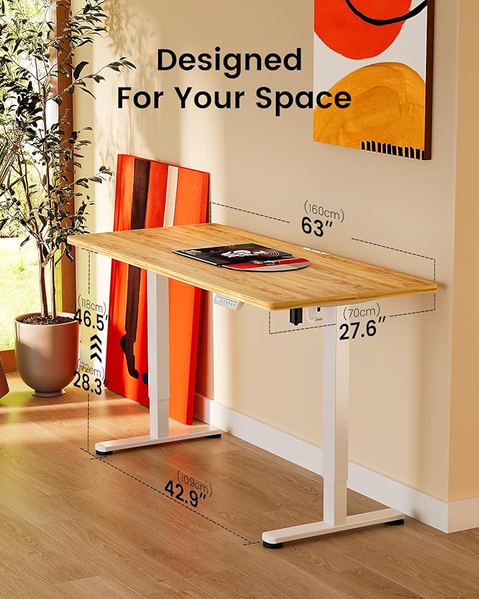 ErGear Height Adjustable Electric Standing Desk, 63 x 28 Inches Sit Stand up Desk, Memory Computer Home Office Desk, Light Vintage Brown