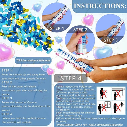 4 Pack Gender Reveal Confetti Cannon, 12 in Blue Rectangle Shaped Paper Party Poppers Cannons, Confetti Poppers For Baby Boy Gender Reveal Baby Showers (Rectangle, Blue)