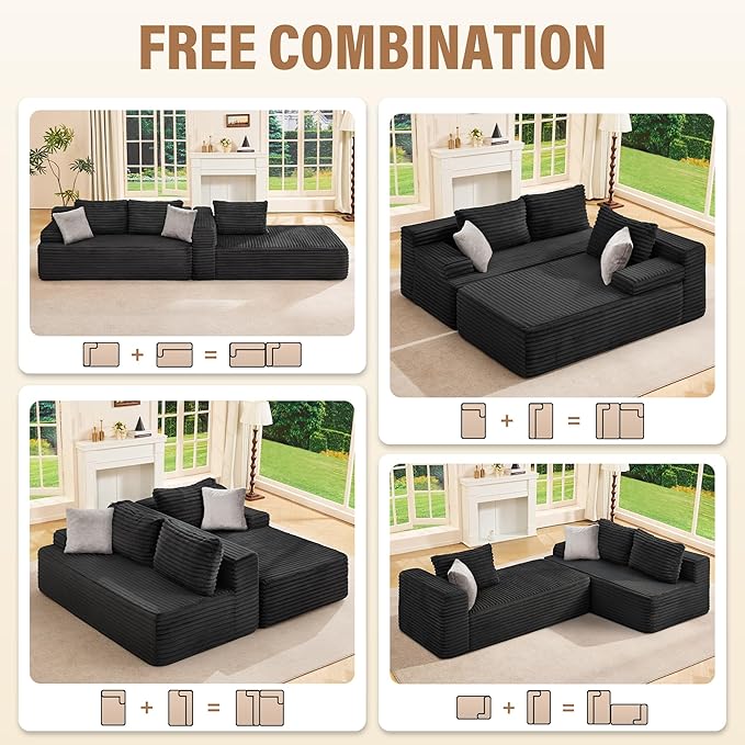 Hobestluk Modular Sectional Sofa Couches L-Shape Couch 3 Seat Modular Sofa Memory Foam Sectional Couches for Living Room, Cloud Couch with Oversized Chaise (96" Right Facing Chaise)