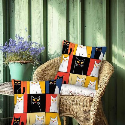 Abstract Cat Throw Pillow Cover 18x18 Set of 2 | Cushion Case for Couch, Sofa, Bed and Living Room | Zipper Closure Pillow Cases | Home Decor for All-Seasons