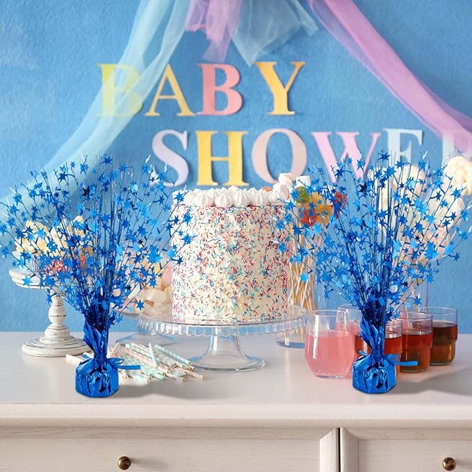 Crowye 18 Pcs Foil Spray Centerpiece Christmas Party Winter Star Table Decoration Burst Metallic Table Centerpieces for Birthday Party Season Holiday(Blue)