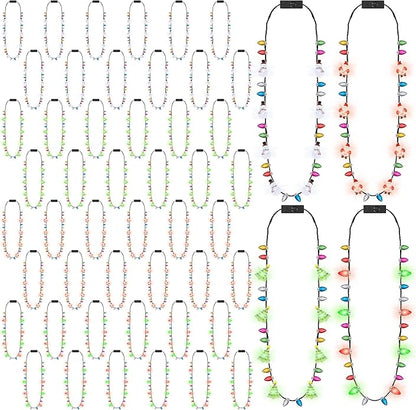 Christmas Neckalce Light up, 8 Lighting Bulbs Light Christmas Neckalce Bulk with 3 Glow Styles, Snowman Strawberry Santa Tree Neckalces for Xmas Party Decorations Favors